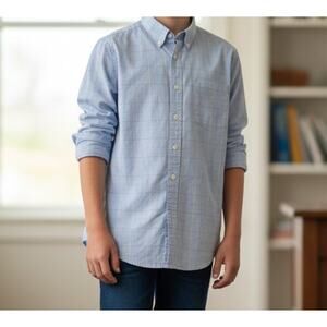 Talbots Kids Boys Size 16 Plaid Button Front Shirt Blue Cotton